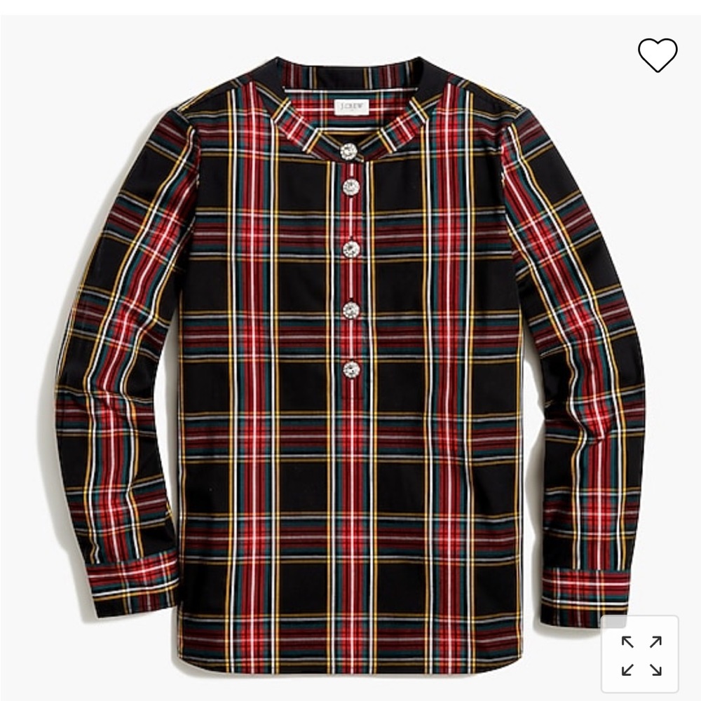 J. Crew Factory tartan cotton poplin top with jewel buttons